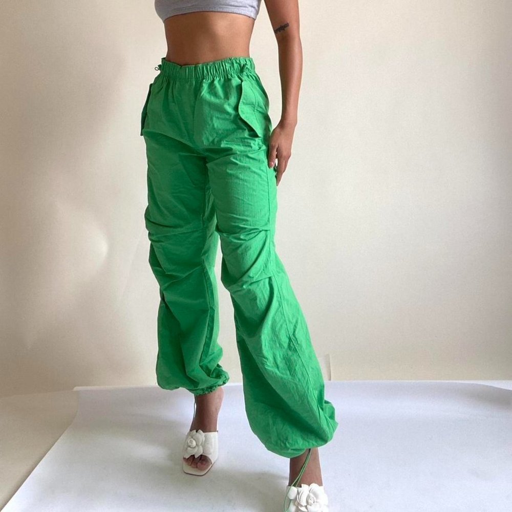 Kelly Green Cargo Parachute Pants